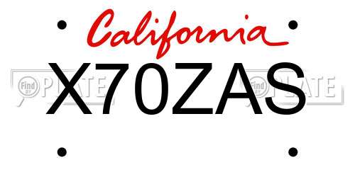 X70ZAS California License Plate