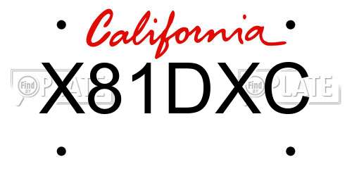X81DXC California License Plate