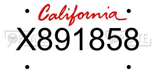 X891858 California License Plate