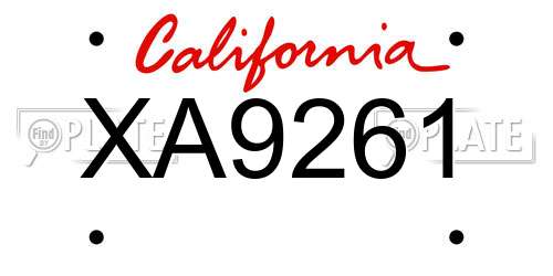 XA9261 California License Plate
