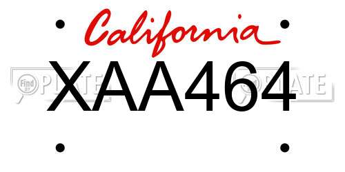 XAA464 California License Plate