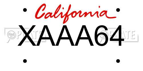 XAAA64 California License Plate