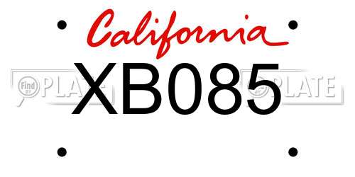 XB085 California License Plate