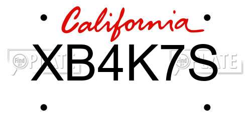 XB4K7S California License Plate