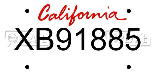 XB91885 California License Plate