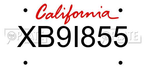 XB9I855 California License Plate
