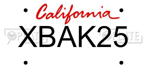 XBAK25 California License Plate