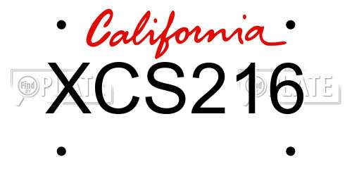 XCS216 California License Plate