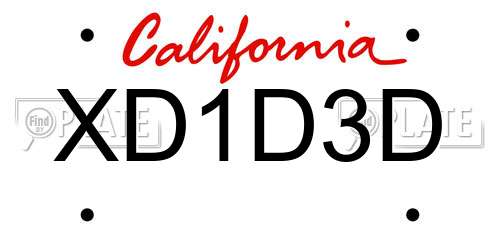 XD1D3D California License Plate