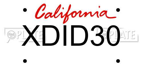 XDID30 California License Plate