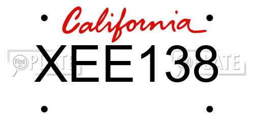 XEE138 California License Plate