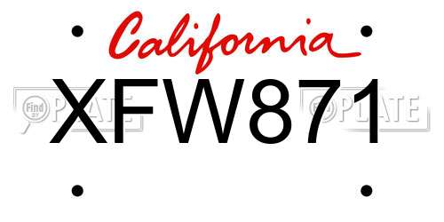 XFW871 California License Plate