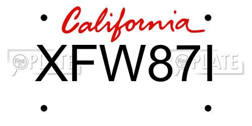 XFW87I California License Plate