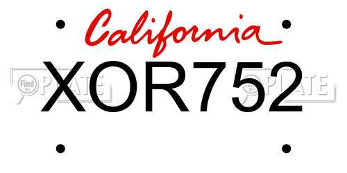 XOR752 California License Plate