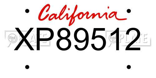 XP89512 California License Plate