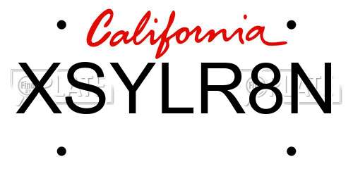 XSYLR8N California License Plate