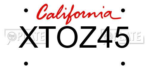 XTOZ45 California License Plate