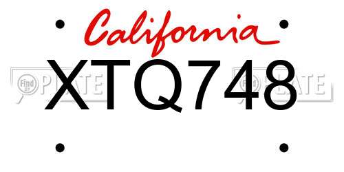 XTQ748 California License Plate