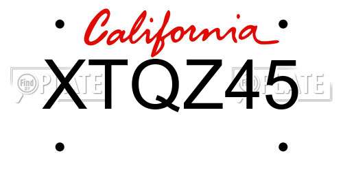 XTQZ45 California License Plate