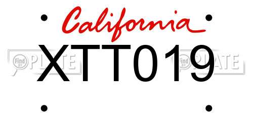 XTT019 California License Plate