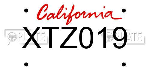XTZ019 California License Plate
