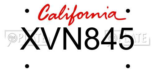 XVN845 California License Plate