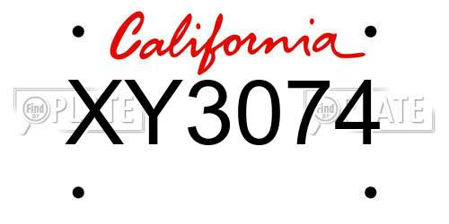 XY3074 California License Plate