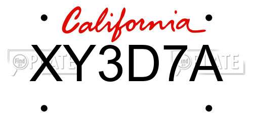 XY3D7A California License Plate