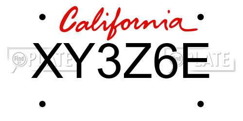 XY3Z6E California License Plate