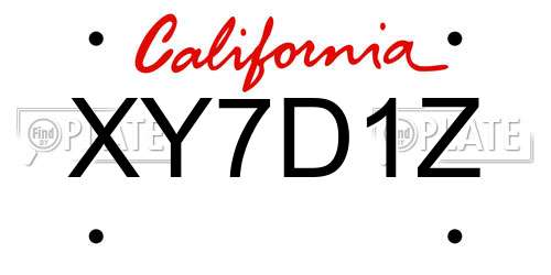 XY7D1Z California License Plate