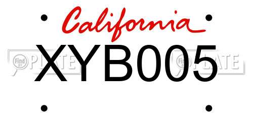 XYB005 California License Plate