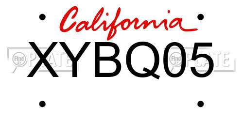 XYBQ05 California License Plate