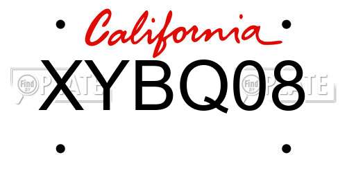 XYBQ08 California License Plate