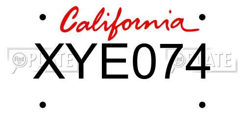 XYE074 California License Plate