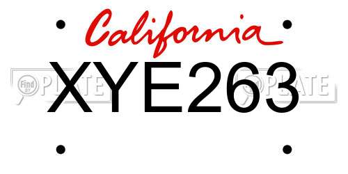 XYE263 California License Plate