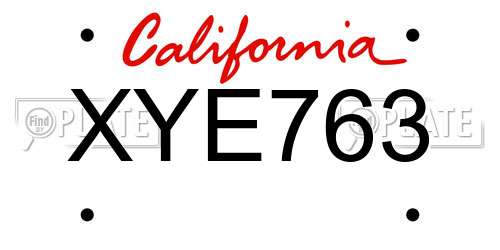XYE763 California License Plate