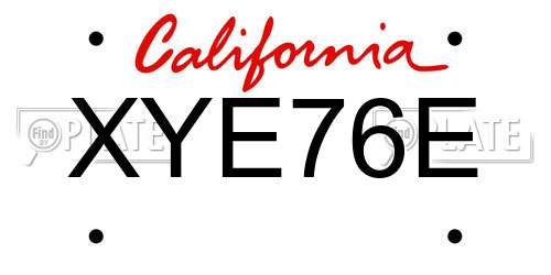 XYE76E California License Plate