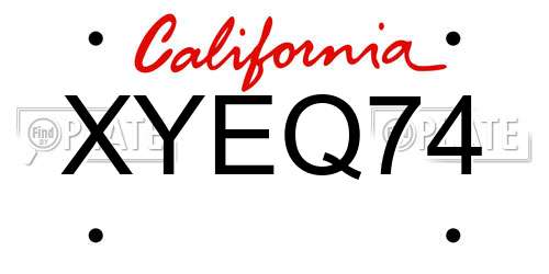 XYEQ74 California License Plate