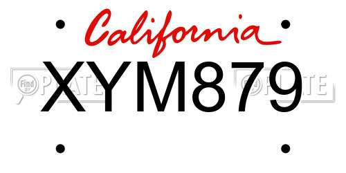 XYM879 California License Plate