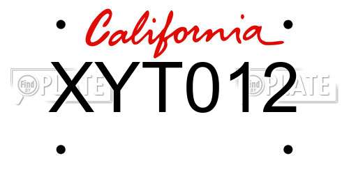 XYT012 California License Plate