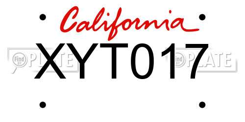 XYT017 California License Plate