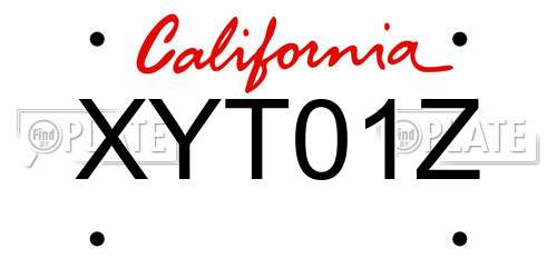 XYT01Z California License Plate