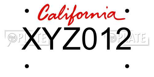 XYZ012 California License Plate