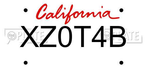 XZ0T4B California License Plate