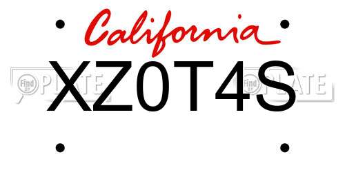 XZ0T4S California License Plate