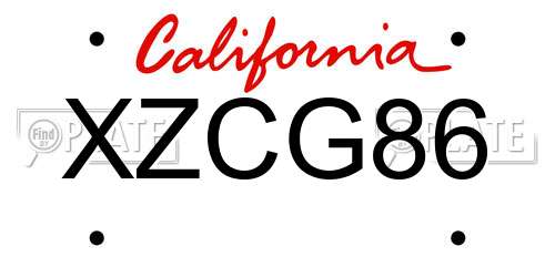 XZCG86 California License Plate