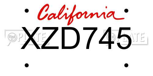 XZD745 California License Plate