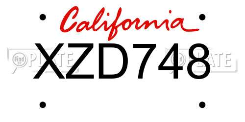 XZD748 California License Plate