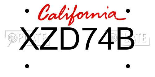 XZD74B California License Plate