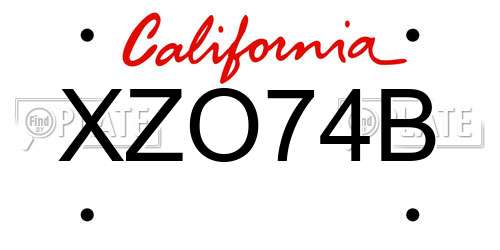 XZO74B California License Plate